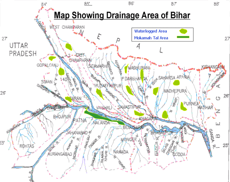 Bihar River Map In Hindi Drainage System And Rivers Of Bihar - Bpsc Notes-Bpsc Exam